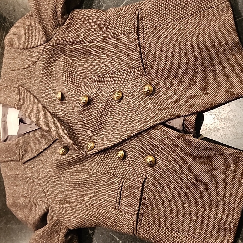 Vintage Banana Repunlic Brown Tweed Blazer With Military Brass Buttons Sz 8 - Picture 11 of 11